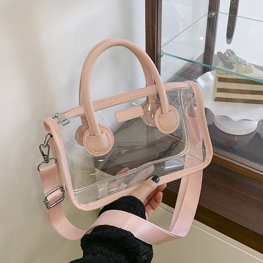 Stylish new 6 colors pu stitching pvc zip-up crossbody