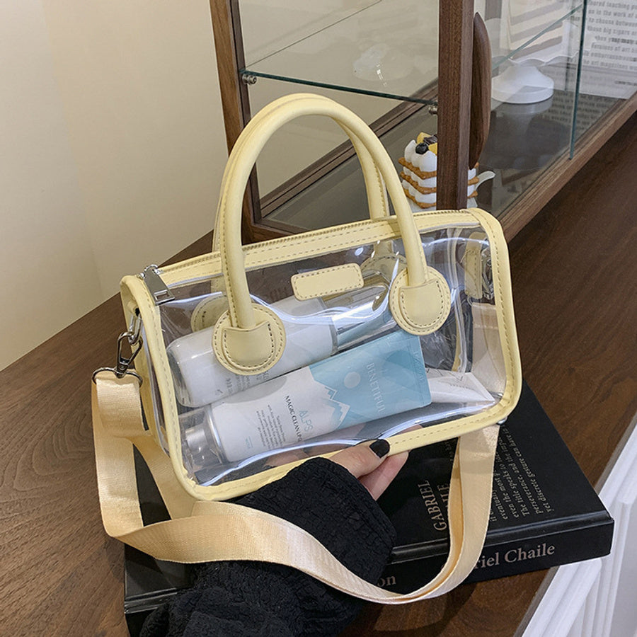 Stylish new 6 colors pu stitching pvc zip-up crossbody