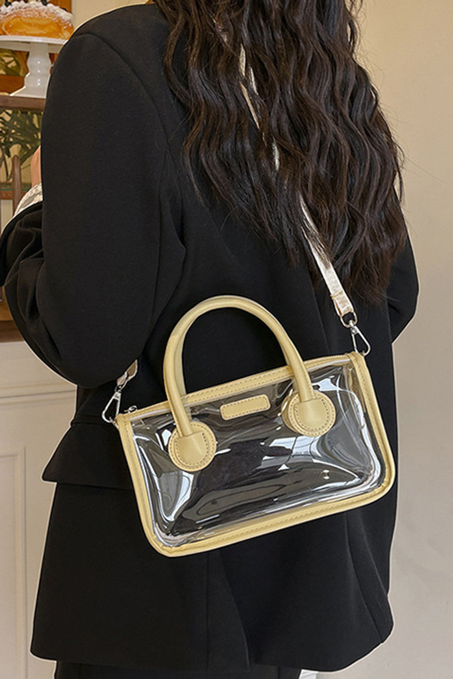 Stylish new 6 colors pu stitching pvc zip-up crossbody