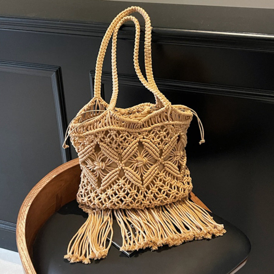 Stylish new bohemia weave straw beach tassels decor shoulder bag