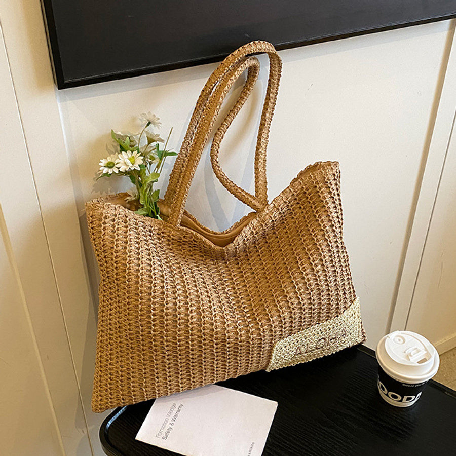 Stylish new letter embroidery high-capacity zip-up shoulder bag