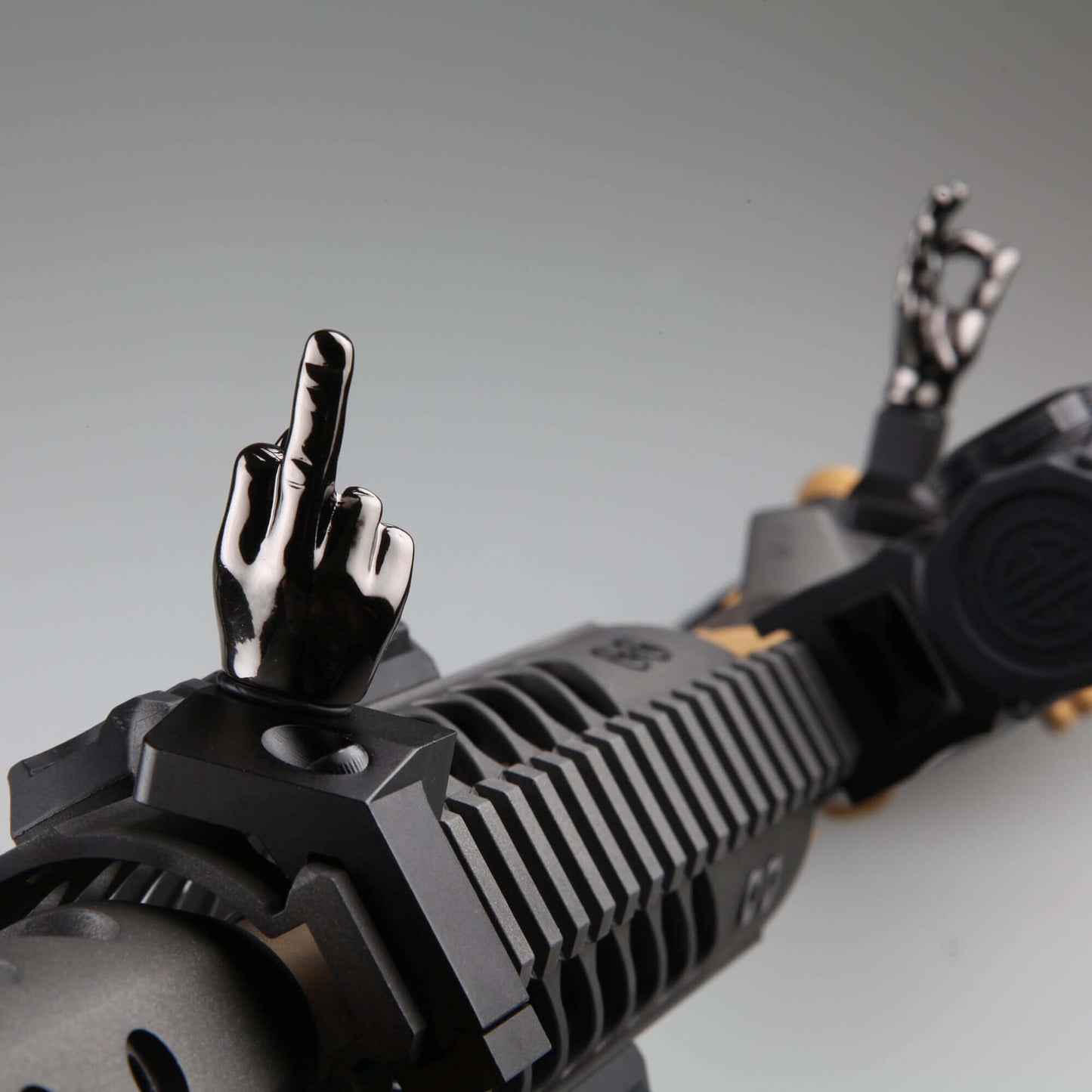 Gloss Tungsten Grey Color Novelty Finger Iron Sight Set - Offset 45 Degree (Middle Finger & OK Hand)