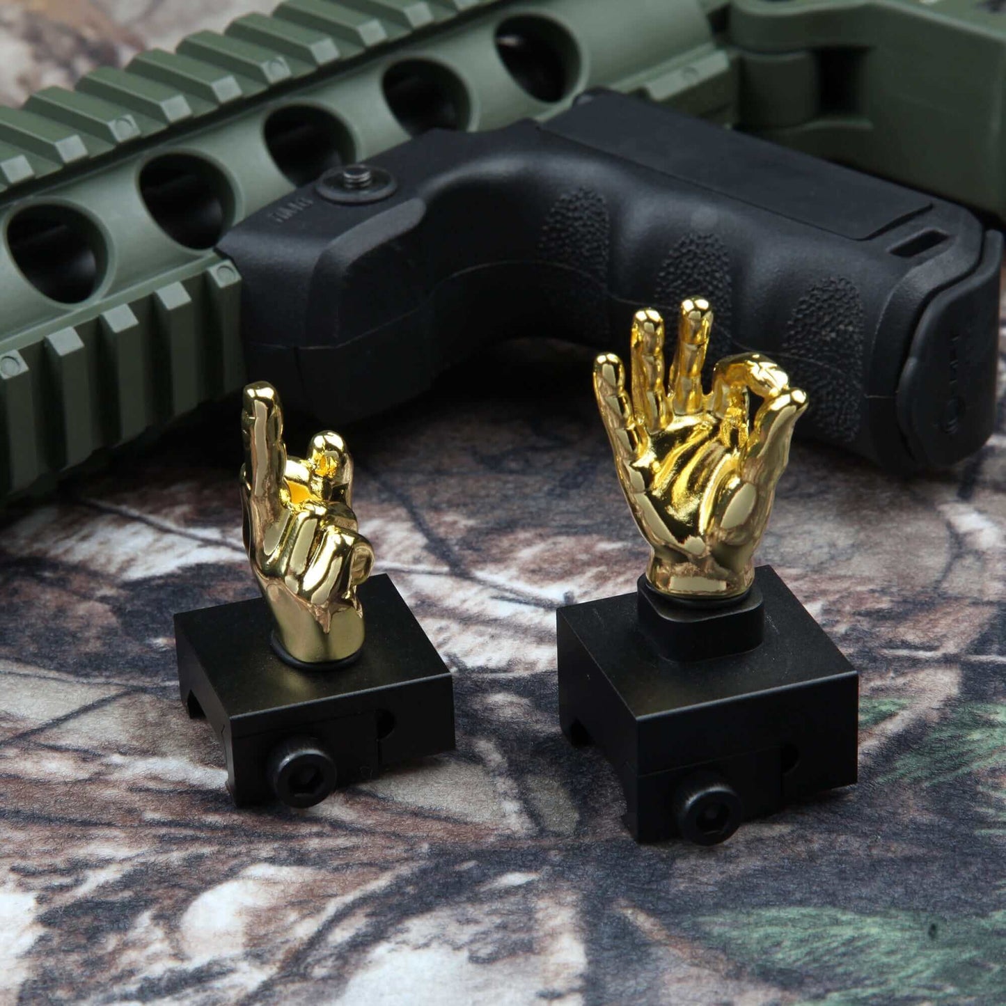 Golden Color Novelty Finger Iron Sight Set - Straight (Middle Finger & OK Hand)