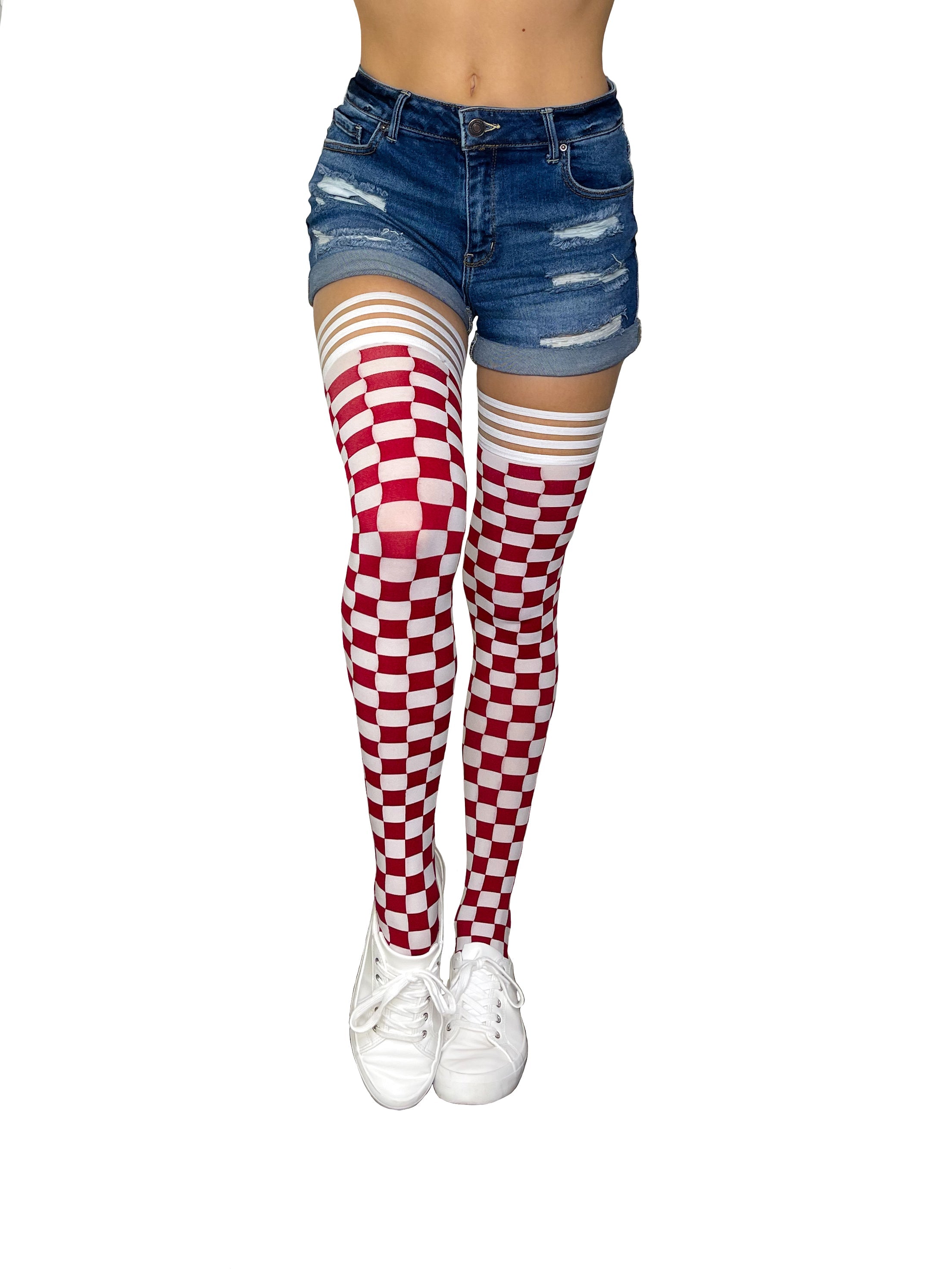 Game Day! - Crimson / Burgundy / Cardinal Shade & White Thigh-Highs