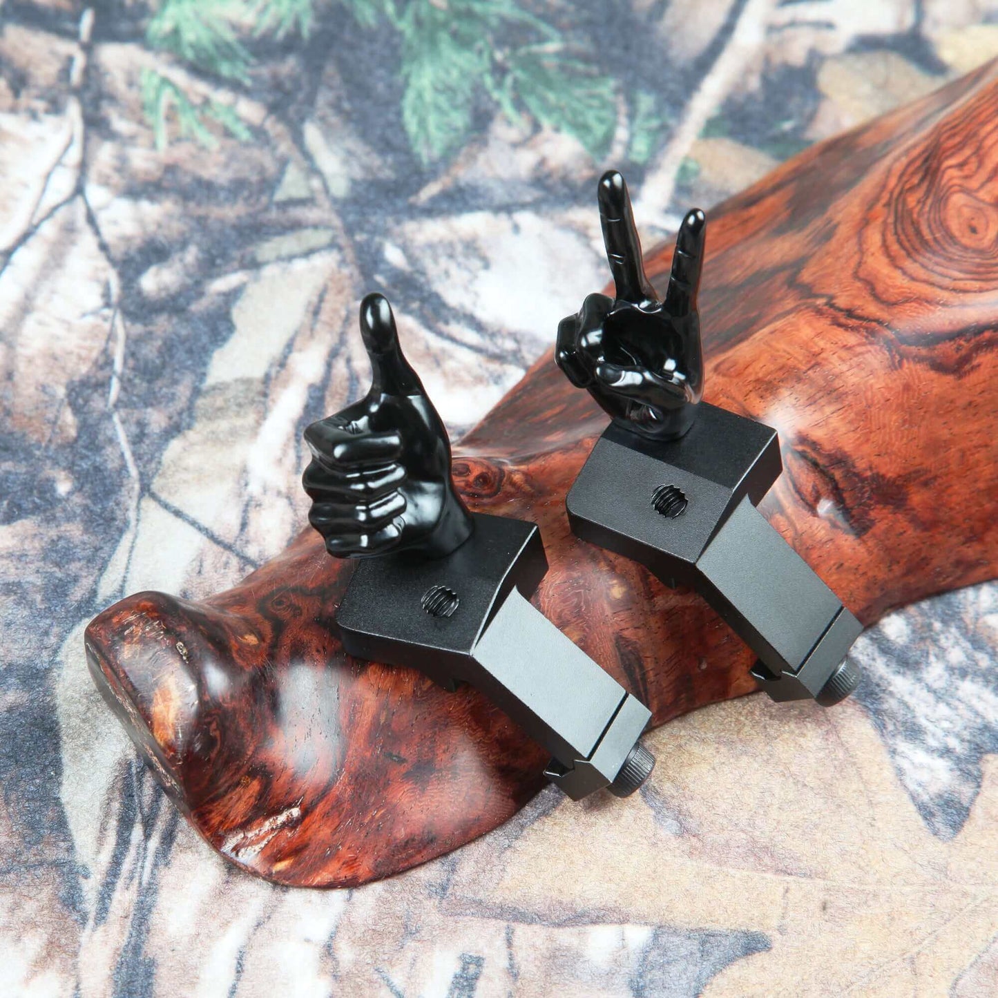 Black Color Novelty Finger Iron Sight Set - Offset 45 Degree (V Hand & Thumbs Up)