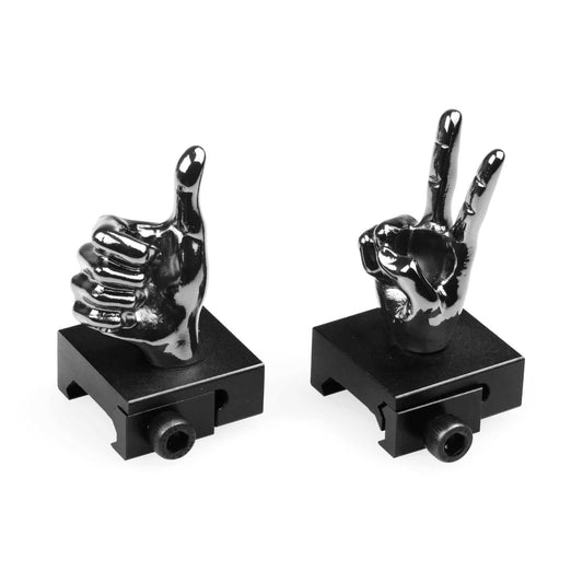 Gloss Tungsten Grey Color Novelty Finger Iron Sight Set - Straight (V Hand & Thumbs Up)