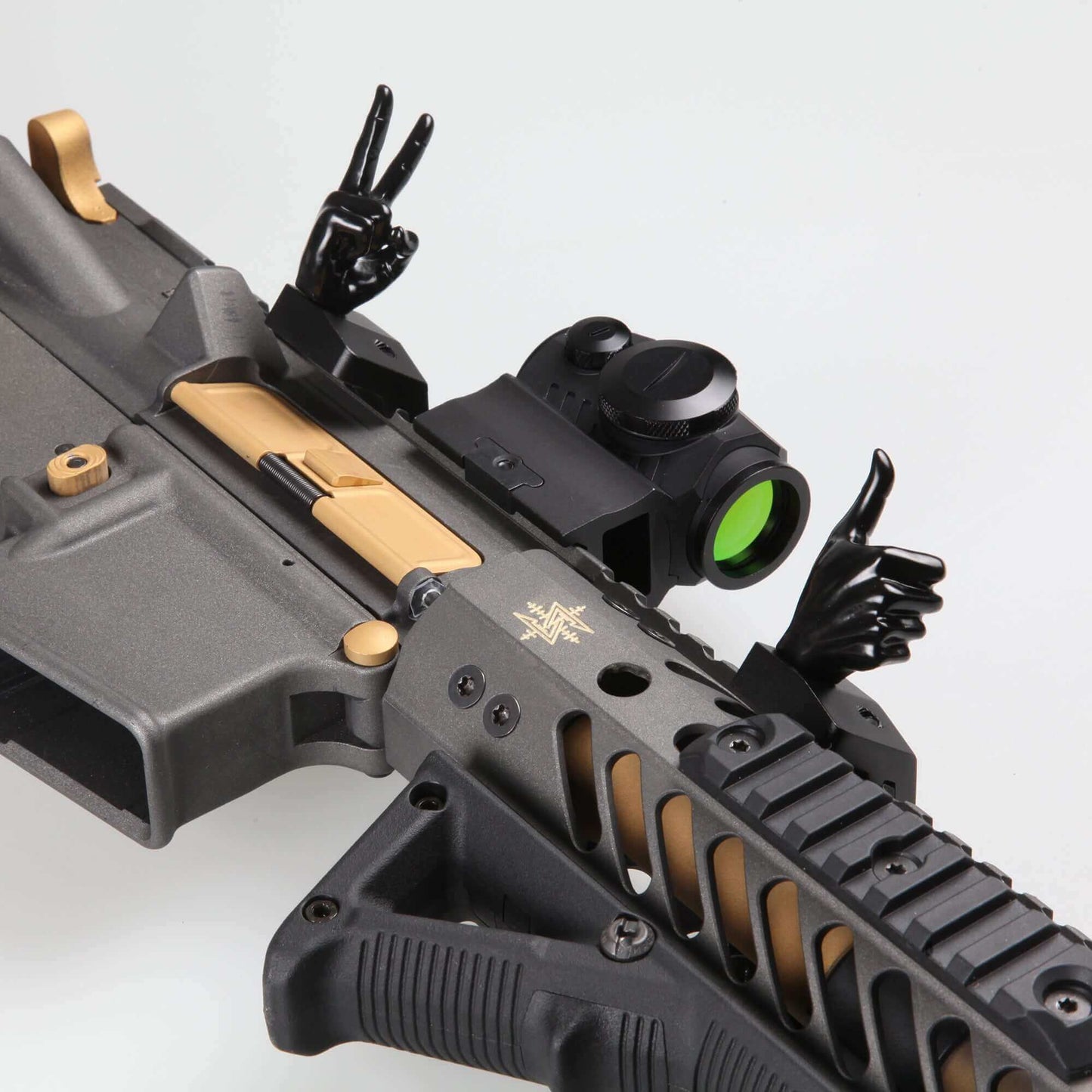 Black Color Novelty Finger Iron Sight Set - Offset 45 Degree (V Hand & Thumbs Up)