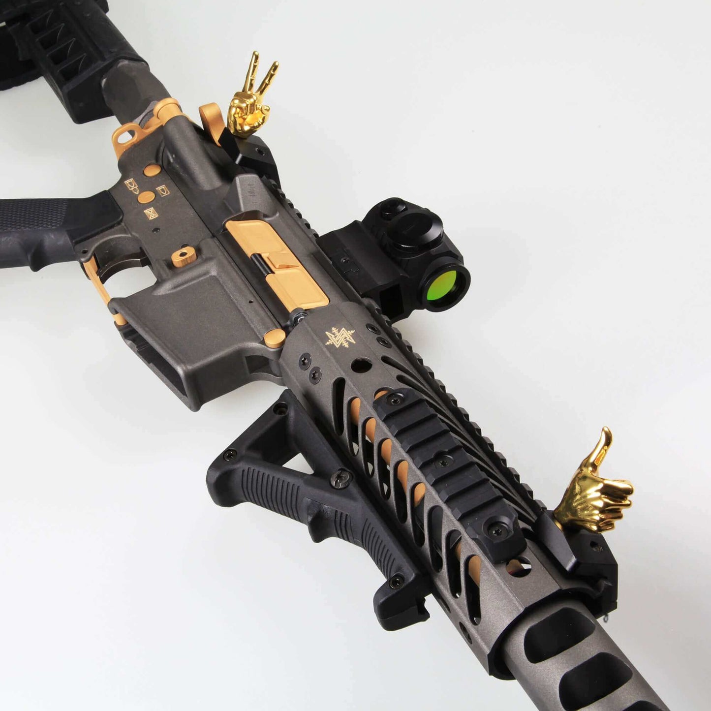 Golden Color Novelty Finger Iron Sight Set - Offset 45 Degree (V Hand & Thumbs Up)