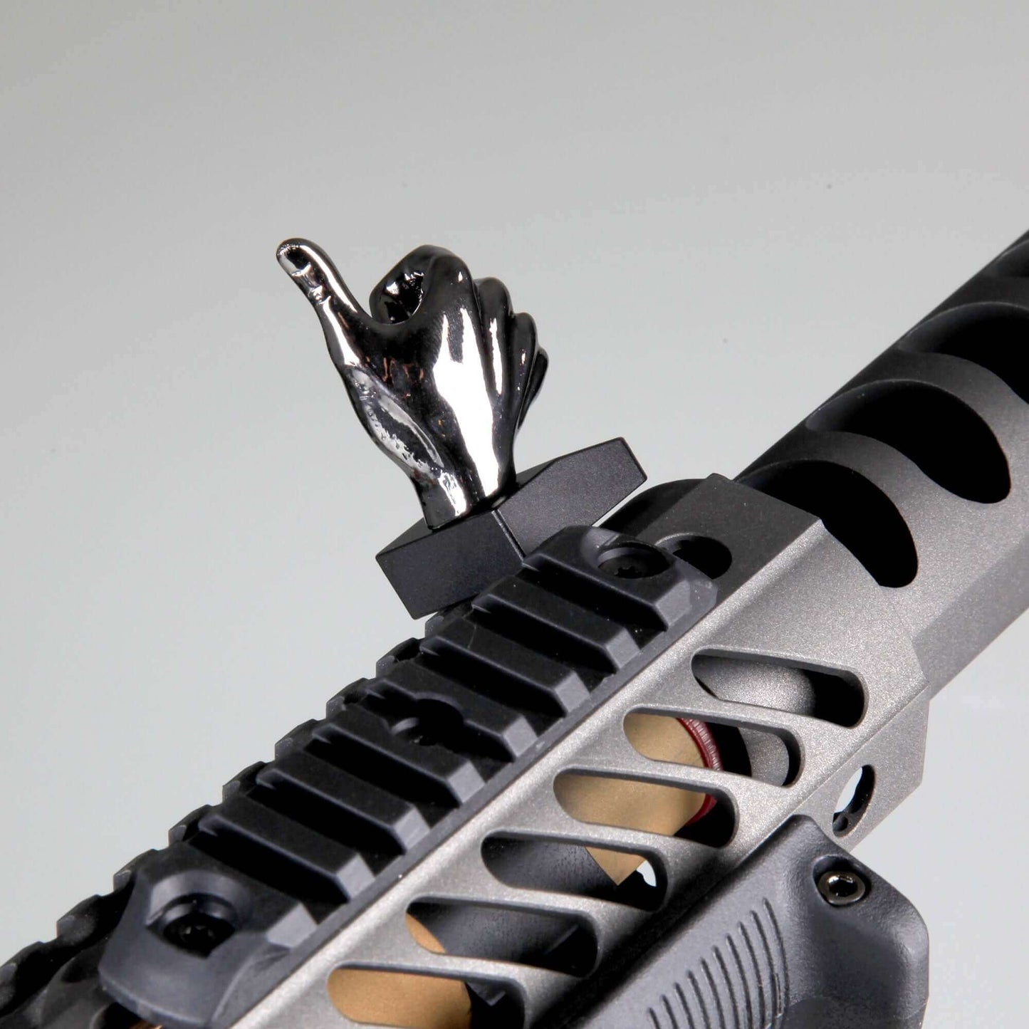 Gloss Tungsten Grey Color Novelty Finger Iron Sight Set - Offset 45 Degree (V Hand & Thumbs Up)