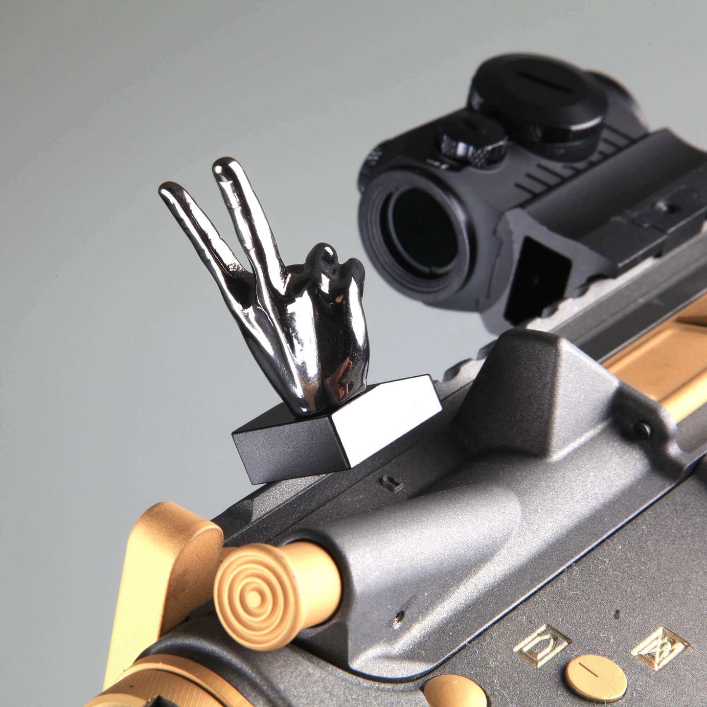 Gloss Tungsten Grey Color Novelty Finger Iron Sight Set - Offset 45 Degree (V Hand & Thumbs Up)