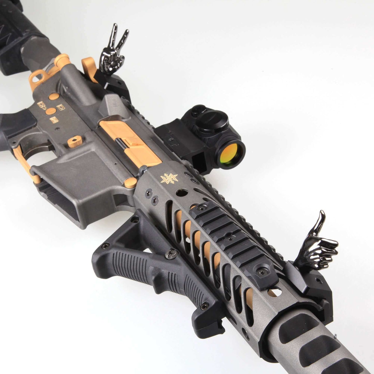 Gloss Tungsten Grey Color Novelty Finger Iron Sight Set - Offset 45 Degree (V Hand & Thumbs Up)