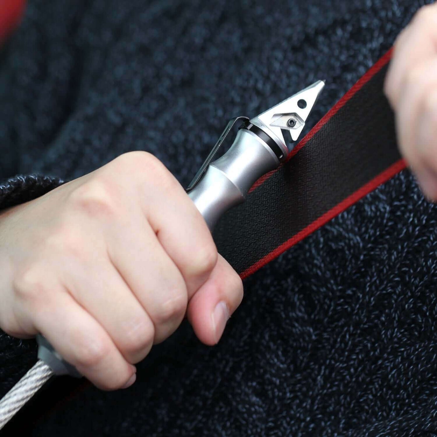 Stinger Whip Car Emergency Tool with Seat Belt Cutter and Window Breaker (Elite Edition, Platinum)