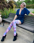 Madisen: Blue and Purple Tie Dye Thigh Highs. Petite to Plus Size