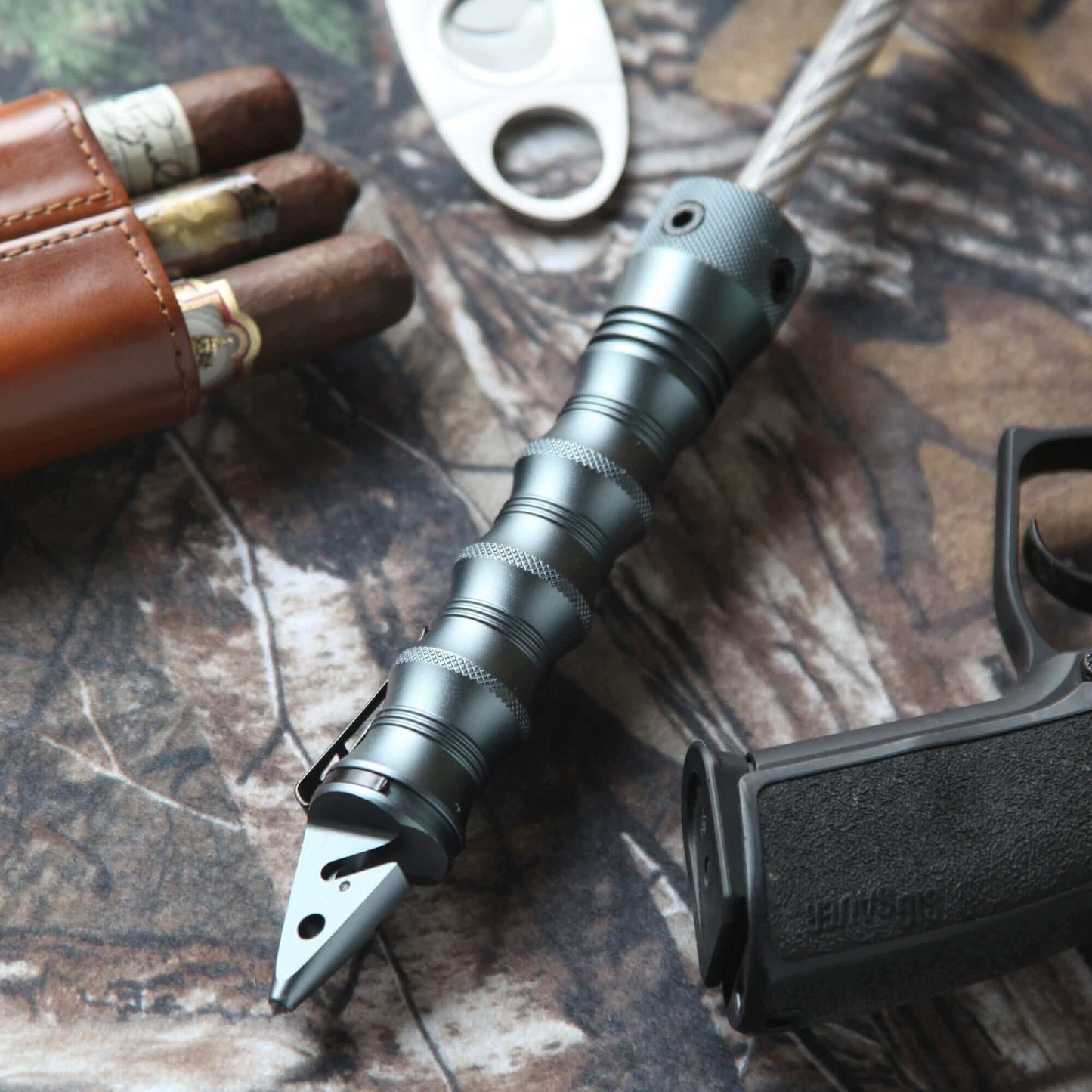 Stinger Whip Car Emergency Tool with Seat Belt Cutter and Window Breaker (XL Gatekeeper Edition, Tungsten Grey)