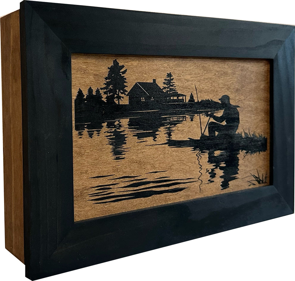 Rather Be Fishing Hidden Gun Safe - Handcrafted Gun Concealment Decor - Hidden Gun Shelf with Magnetic Lock for Quick Access - Hidden Wall Safe for Secure Storage - Made in USA