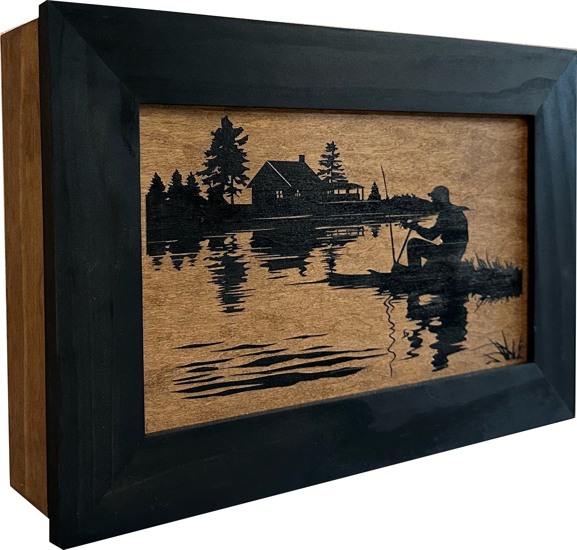 Rather Be Fishing Hidden Gun Safe - Handcrafted Gun Concealment Decor - Hidden Gun Shelf with Magnetic Lock for Quick Access - Hidden Wall Safe for Secure Storage - Made in USA