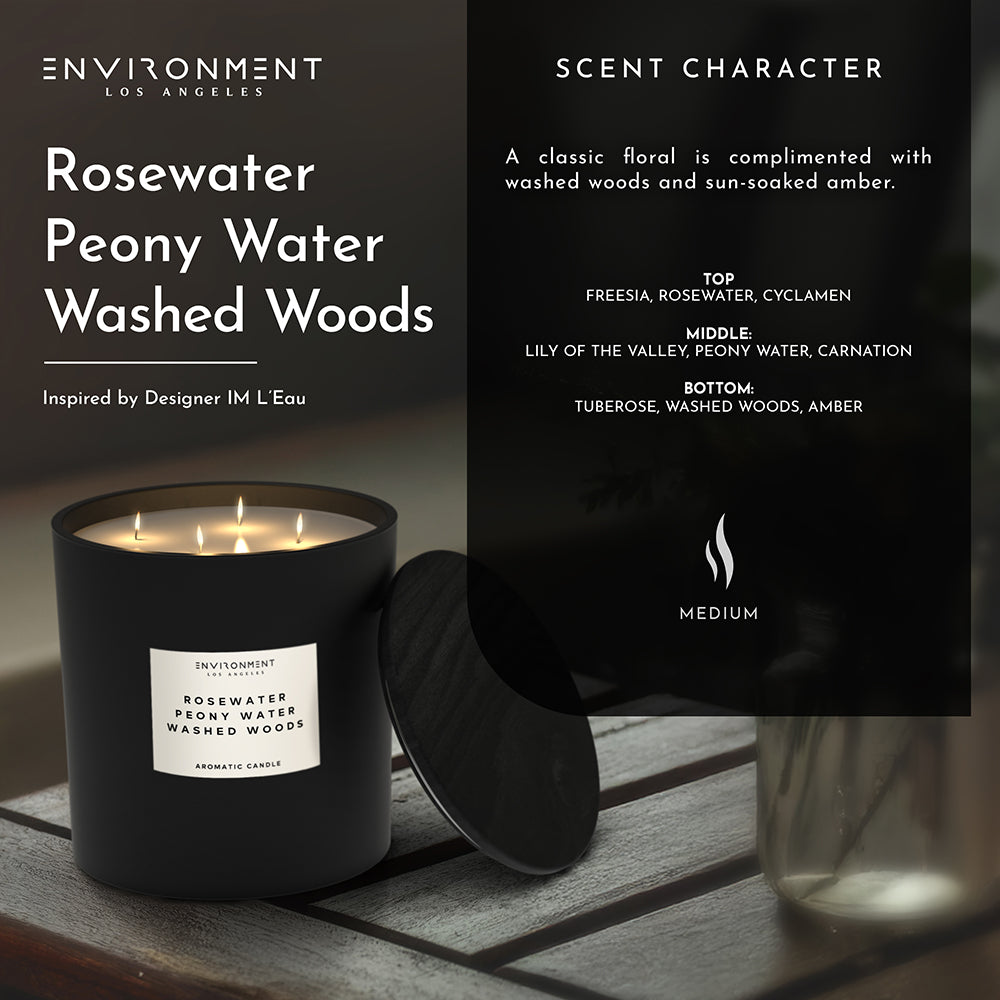 55oz Rosewater | Peony Water | Washed Woods Candle (Inspired by Issey Miyake L'Eau d'Issey®)