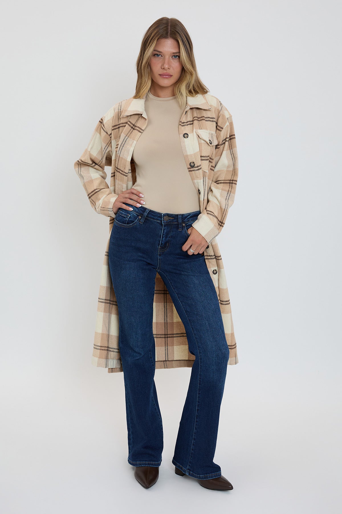 Women's Plaid Shacket Long Duster