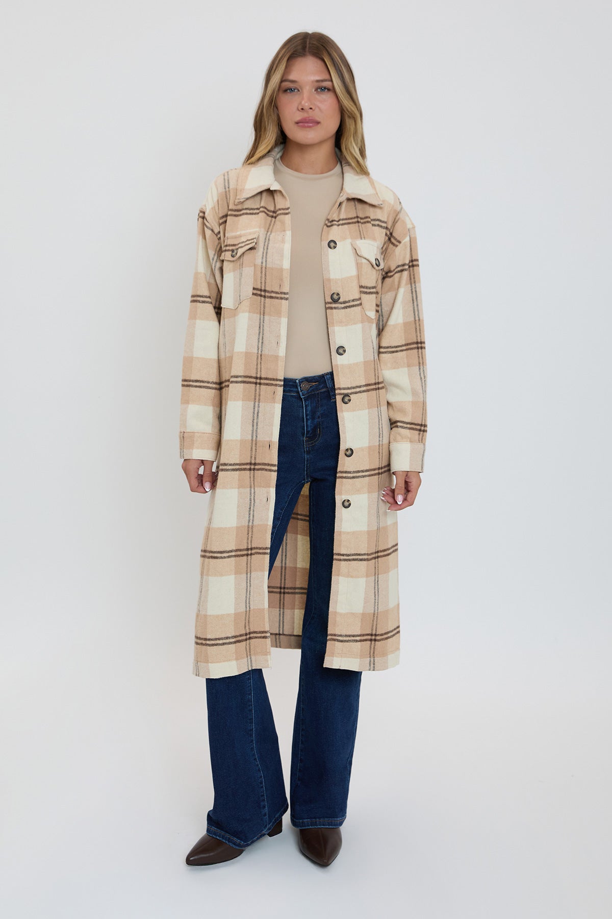 Women's Plaid Shacket Long Duster
