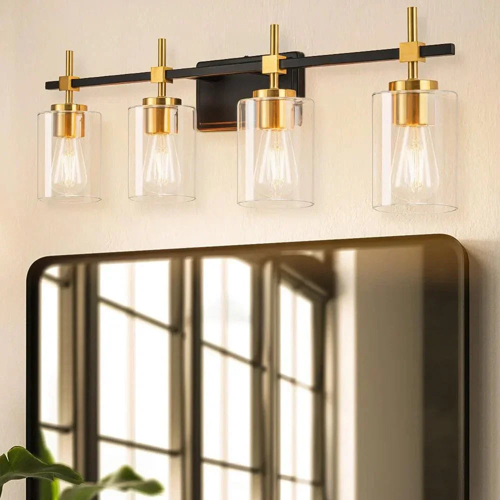 Jasper Black & Gold Clear Glass 4-Light Bathroom Vanity Light