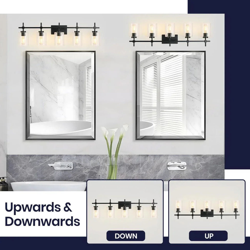 Jasper Modern Brushed Nickel & Black Clear Glass 5-Light Bathroom Linear Vanity Light