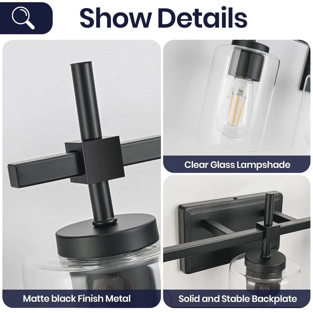 Jasper Modern Brushed Nickel & Black Clear Glass 5-Light Bathroom Linear Vanity Light