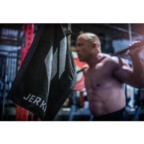 Black gym towel with attachment clip for training
