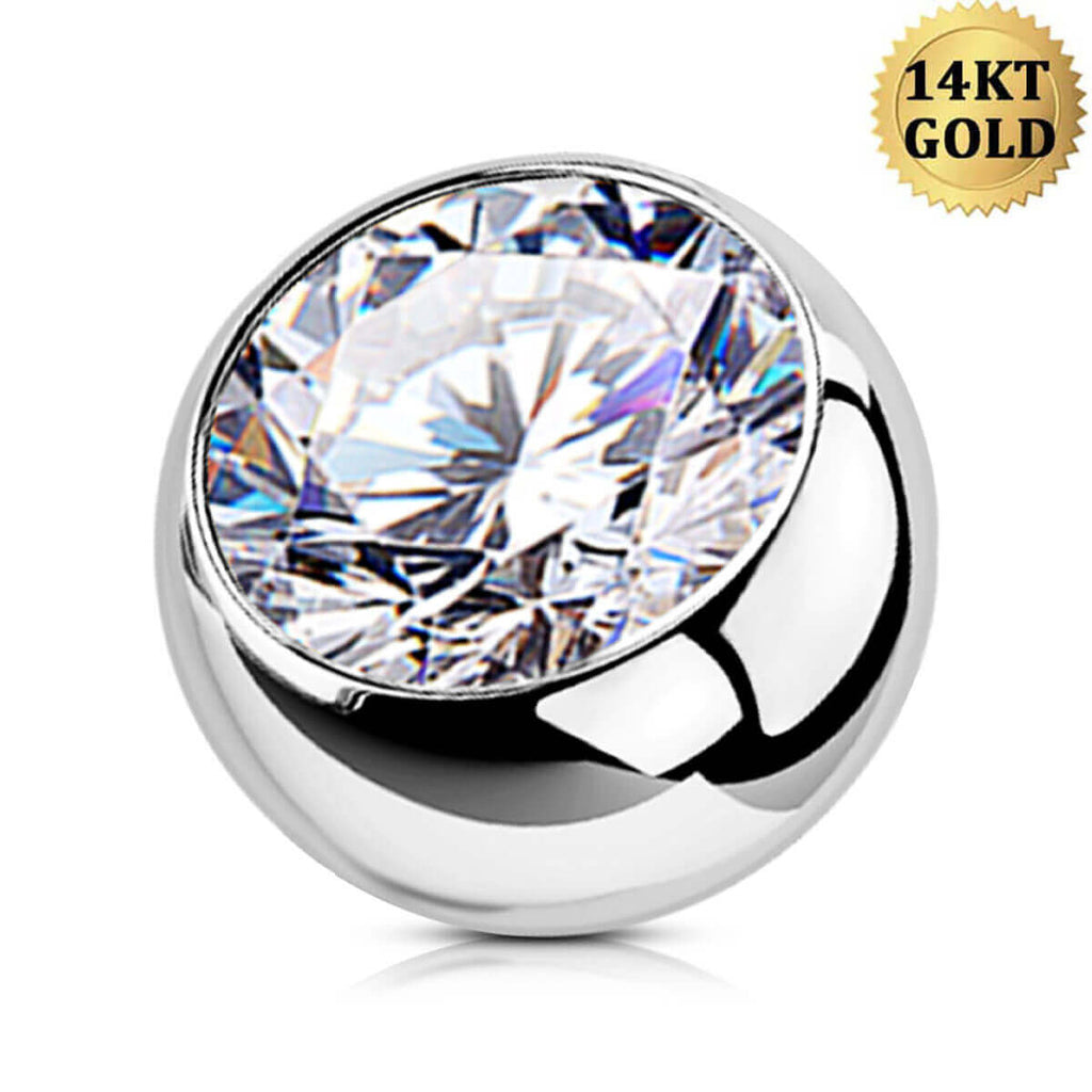 14K White Gold CZ Belly Ring Ball