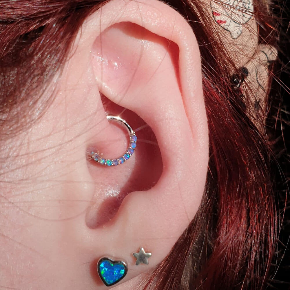 14K White Gold Purple Opal Segment Septum Ring