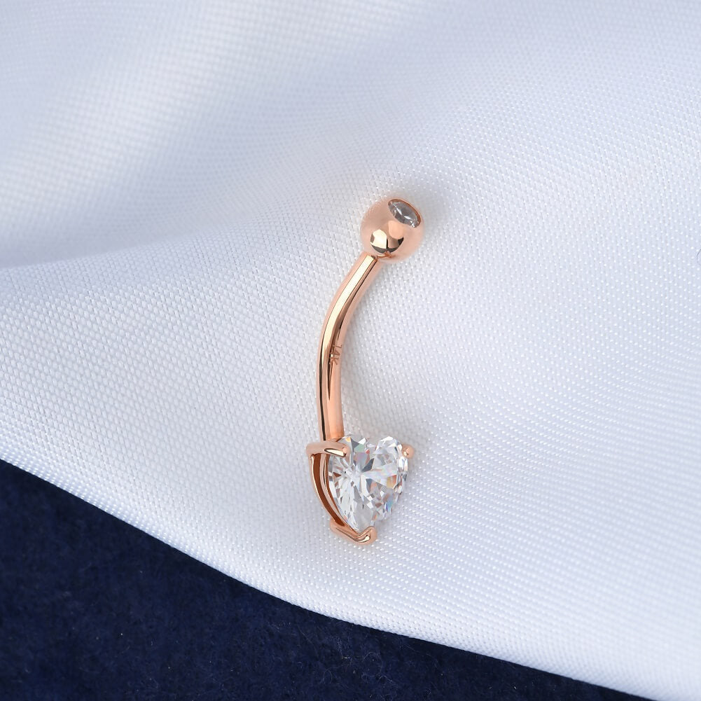 14K Rose Gold Heart CZ Belly Ring
