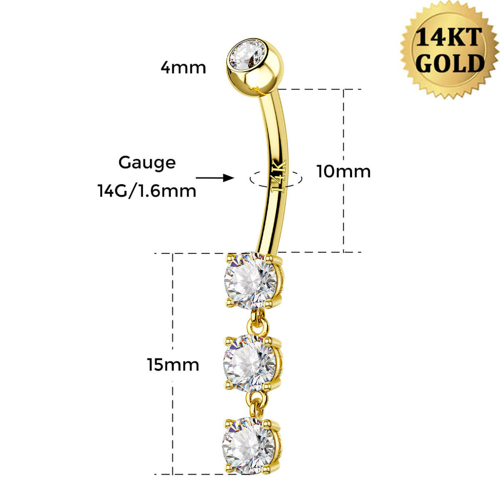 14K Gold Dangle Round CZ Belly Ring
