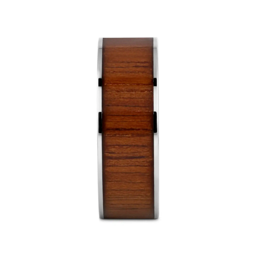 KALANI Flat Tungsten Carbide Wedding Band with Rare Koa Wood Inlay and Polished Edges - 6mm - 10mm