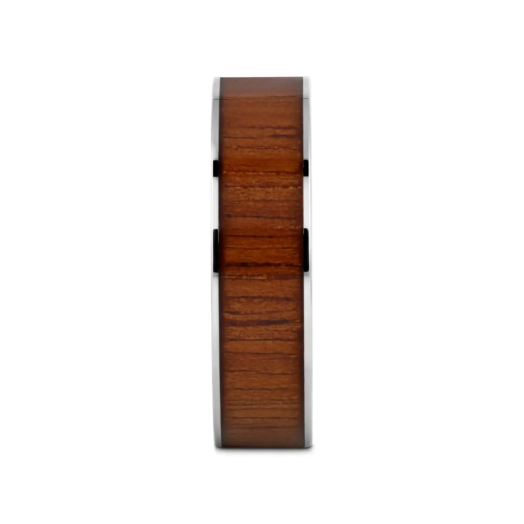 KALANI Flat Tungsten Carbide Wedding Band with Rare Koa Wood Inlay and Polished Edges - 6mm - 10mm
