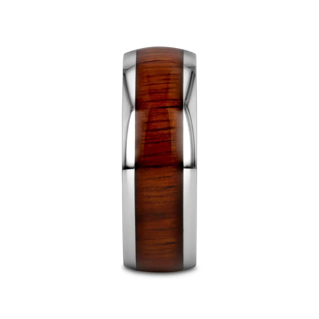 KAMEHA Tungsten Domed Profile Polished Finish Men’s Wedding Ring with Koa Wood Inlay - 8mm