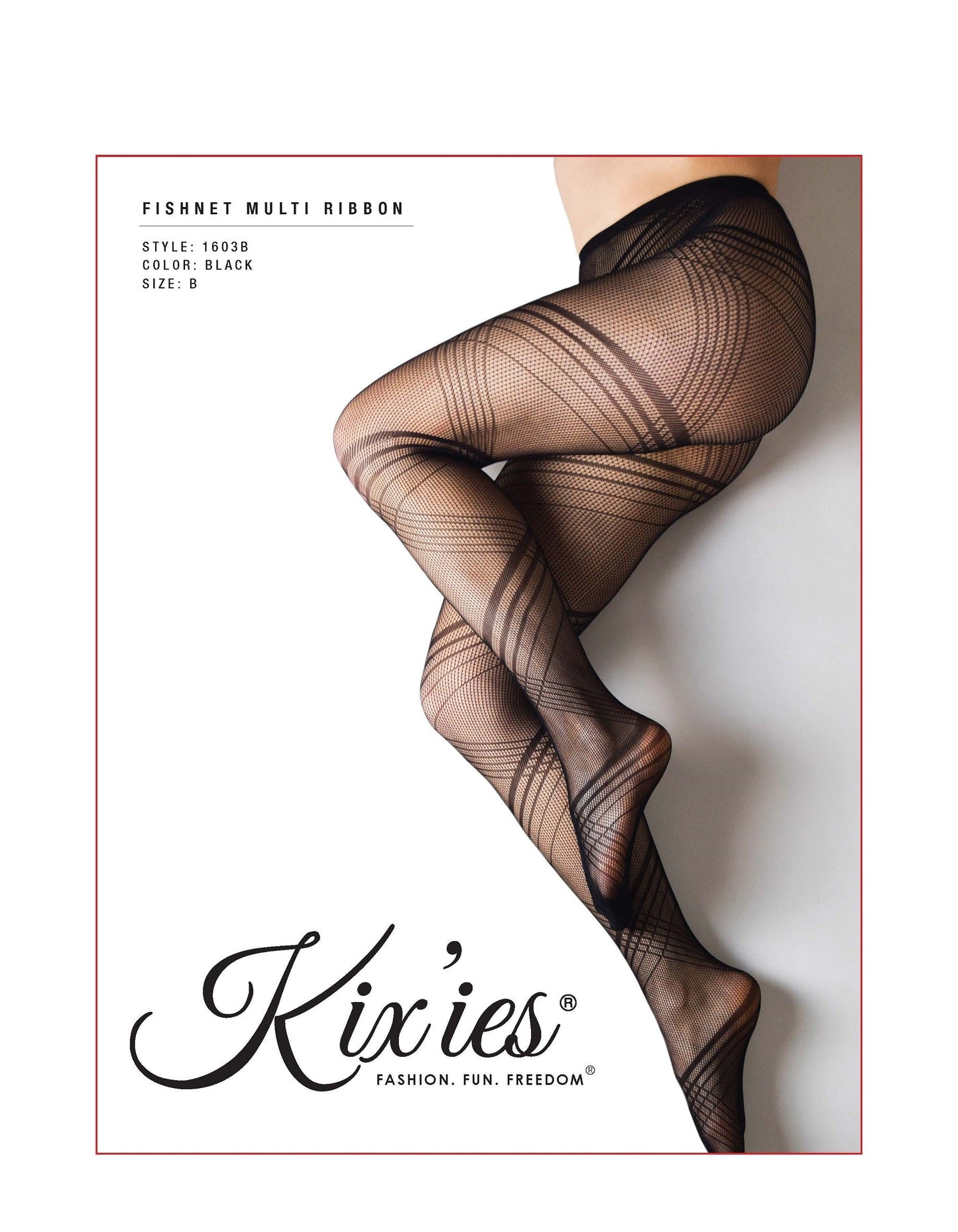 Fishnet Tights Multi Ribbon Black. Petite to Plus Size
