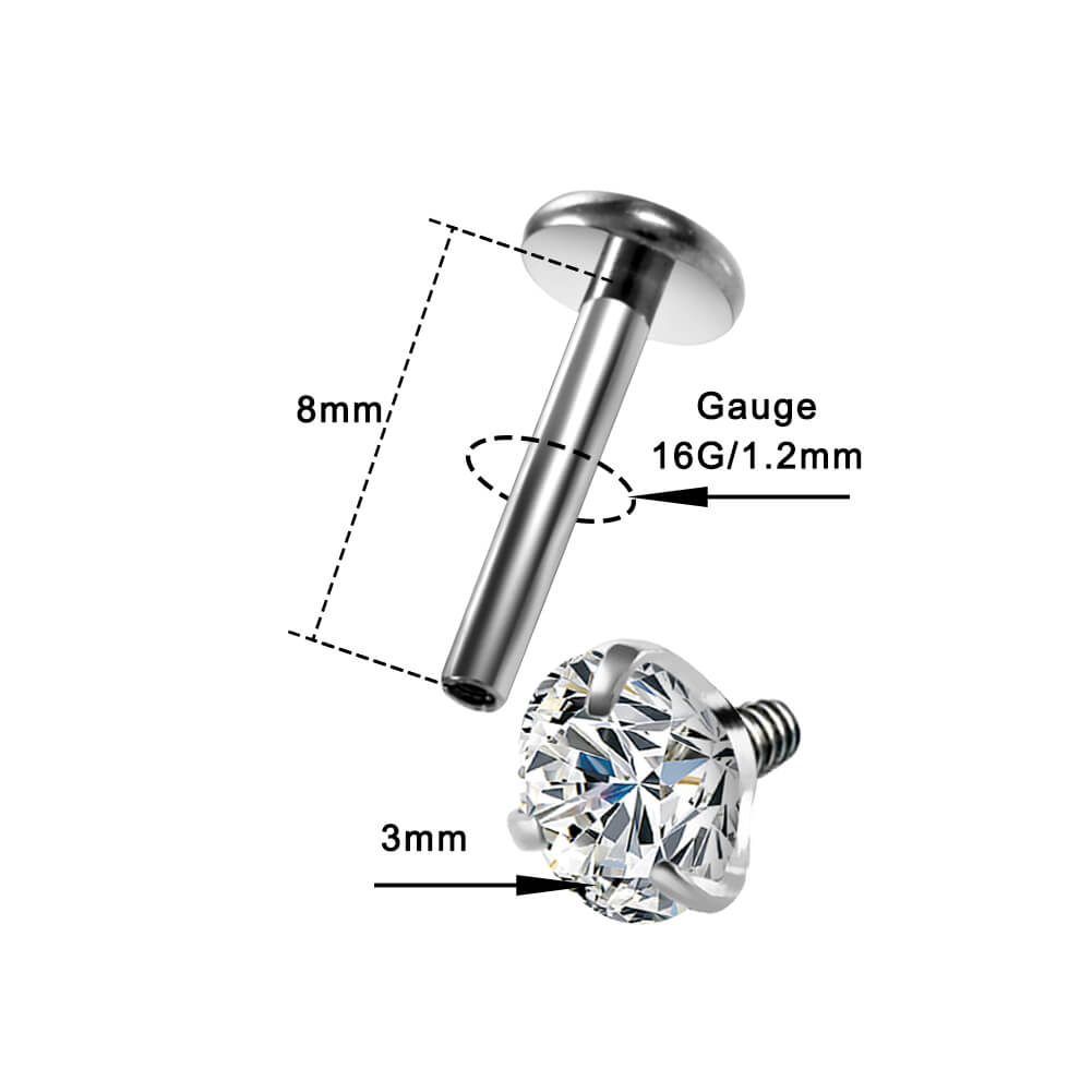 CZ Internally Threaded Titanium Labret Stud