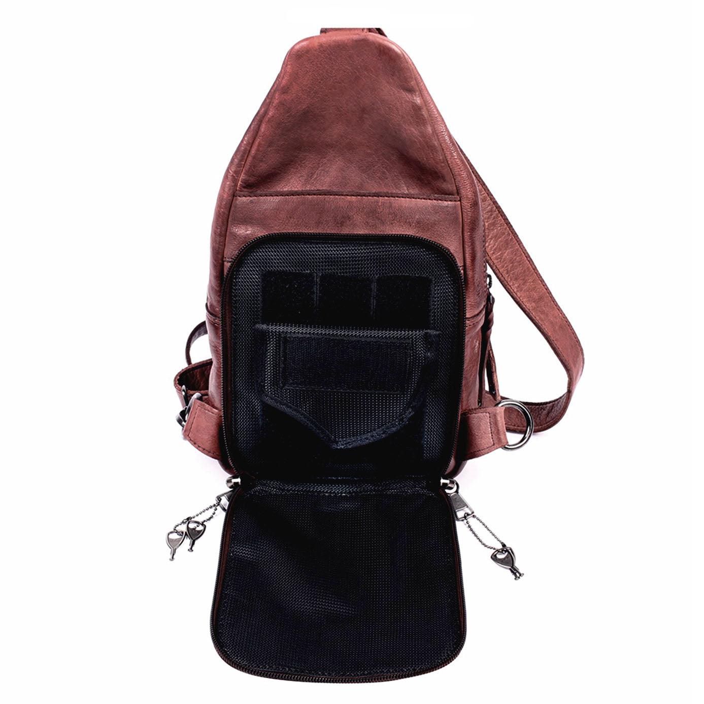 Concealed Carry Unisex Taylor Sling Leather Backpack by Lady Conceal