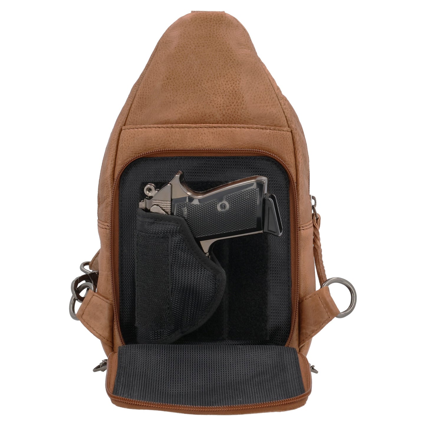 Concealed Carry Unisex Taylor Sling Leather Backpack by Lady Conceal