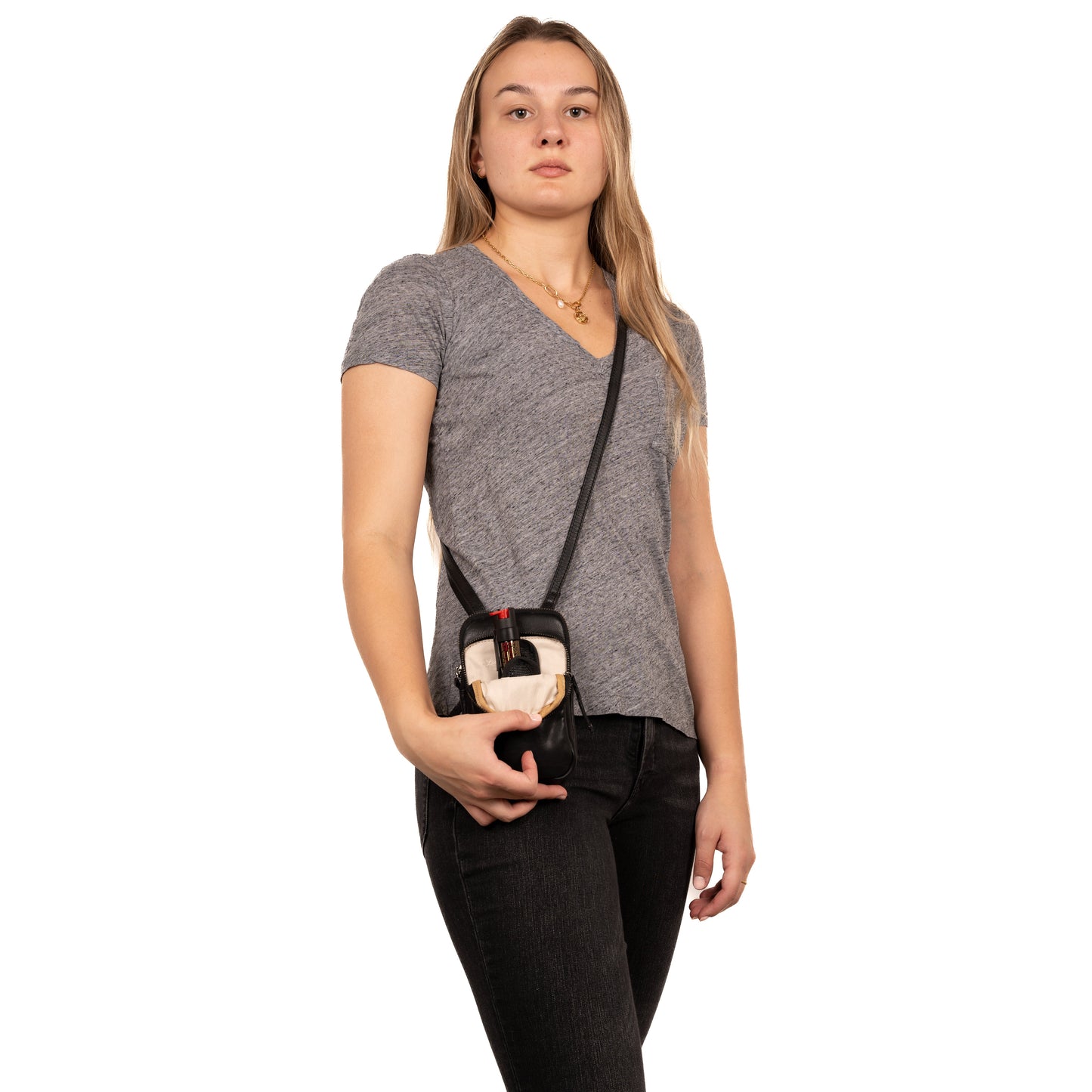 Shay Leather RFID Crossbody by Lady Conceal for Tasers and Pepper Spray