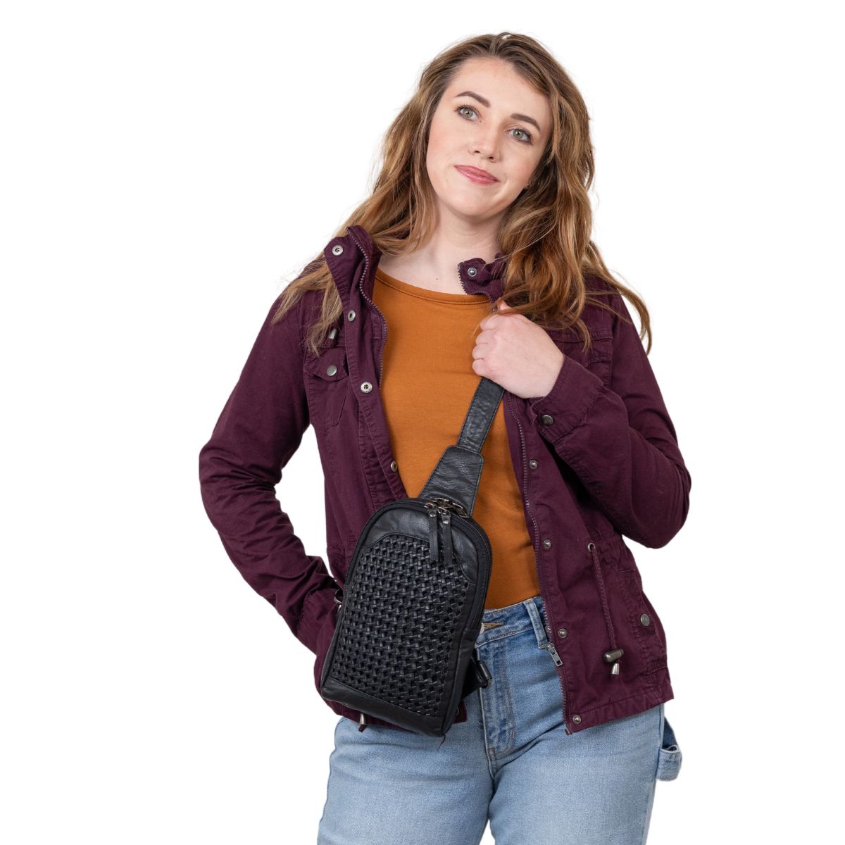 Concealed Carry Bristol Sling Leather Backpack by Lady Conceal