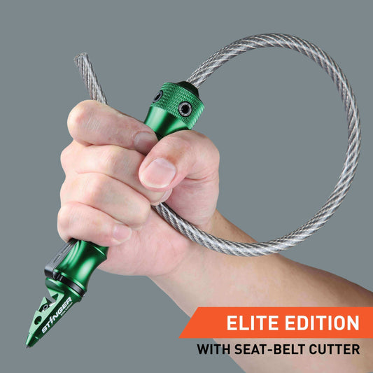 Stinger Whip Car Emergency Tool with Seat Belt Cutter and Window Breaker (Elite Edition, Green)