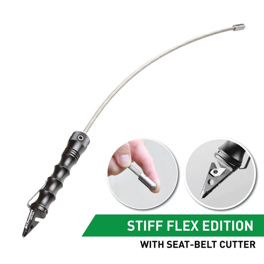 Stinger Whip Car Emergency Tool with Seat Belt Cutter and Window Breaker (Stiff Flex Edition, Black)