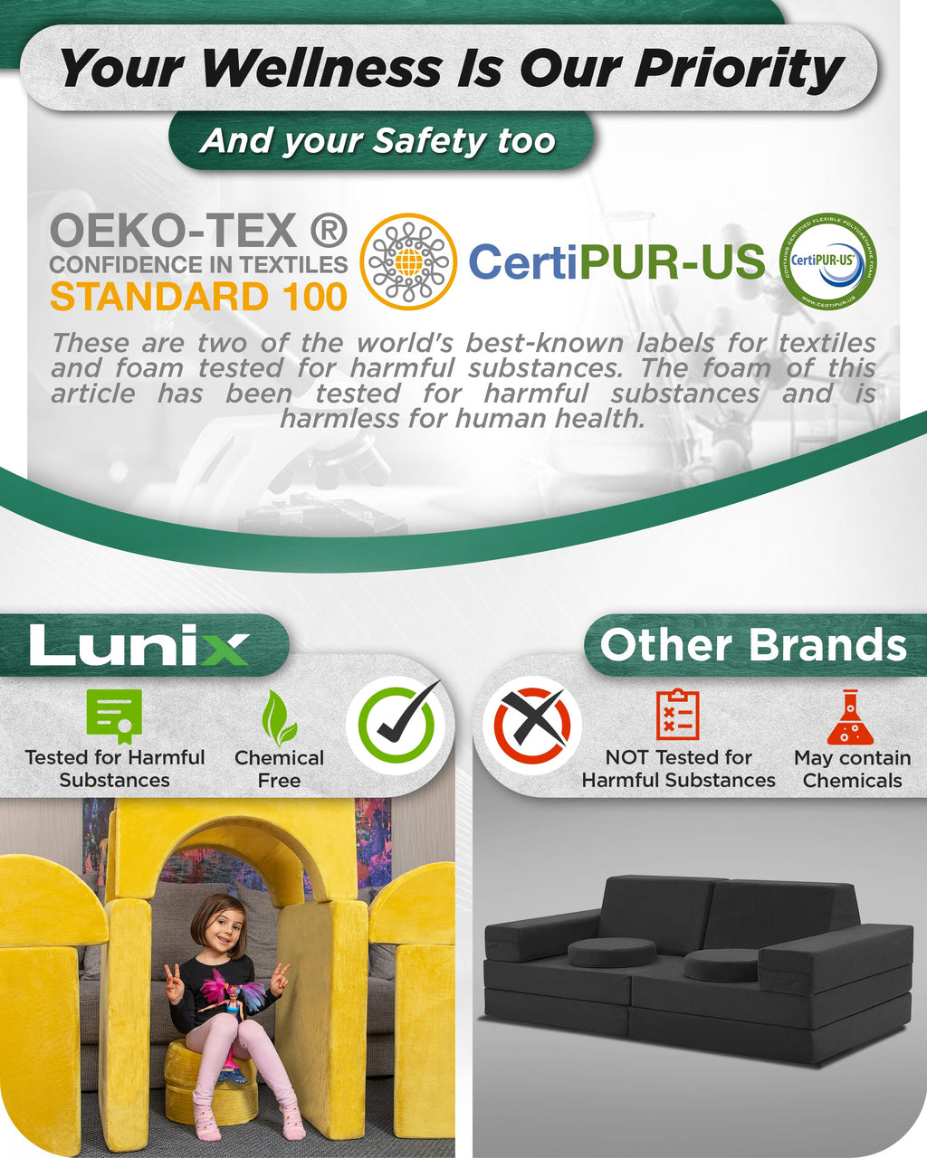 LX15 14pcs Modular Play Couch, Amber Yellow