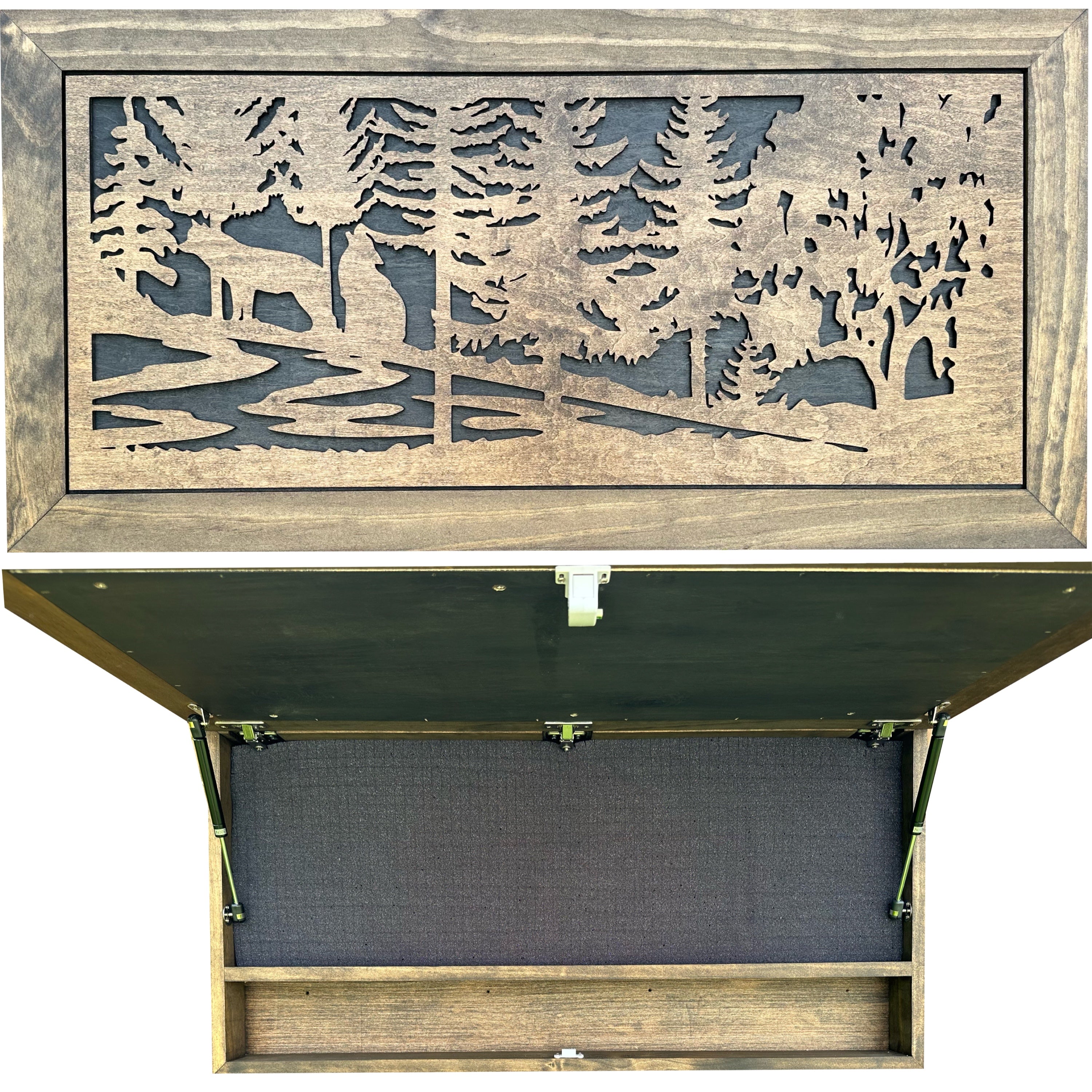 Hunting Wolves Gun Concealment Decor - Handcrafted Wooden Gun Cabinets - Gun Shelf Hidden Storage for Rifles, Shotguns, & Handguns - Quick Access Hidden Wall Safe (Extra Large)