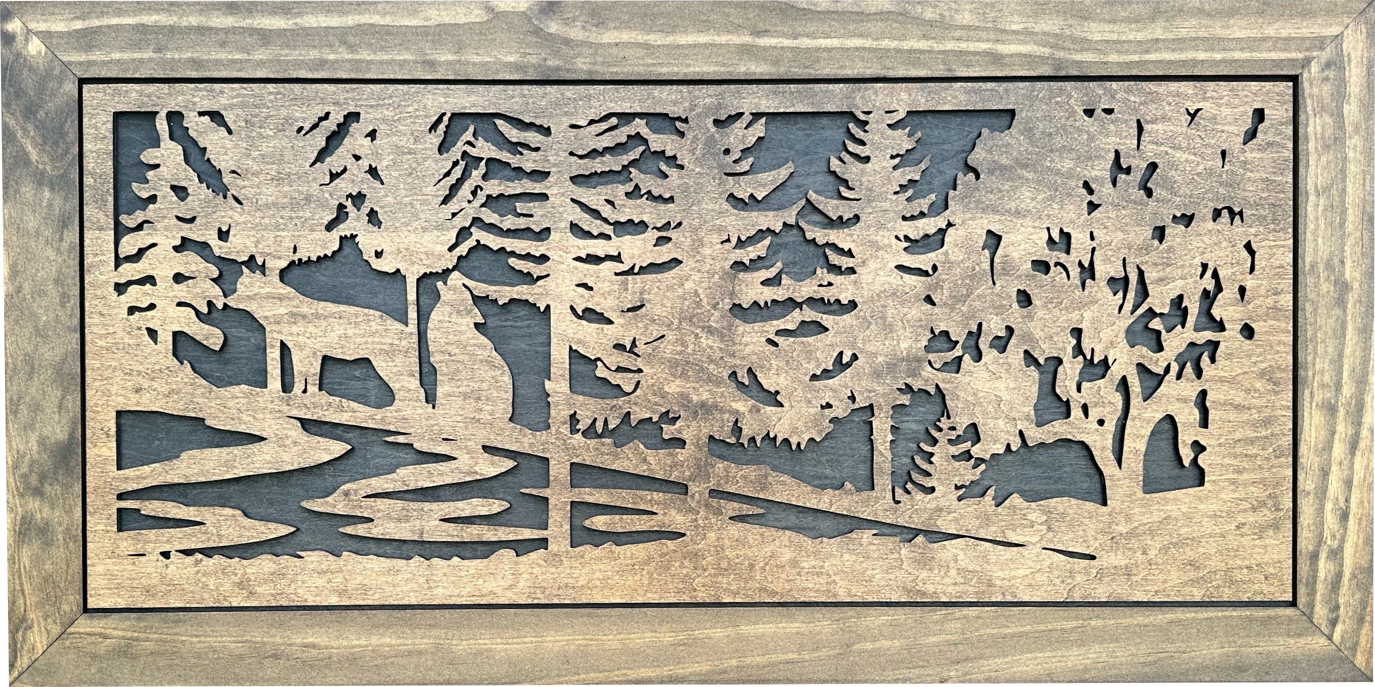 Hunting Wolves Gun Concealment Decor - Handcrafted Wooden Gun Cabinets - Gun Shelf Hidden Storage for Rifles, Shotguns, & Handguns - Quick Access Hidden Wall Safe (Extra Large)