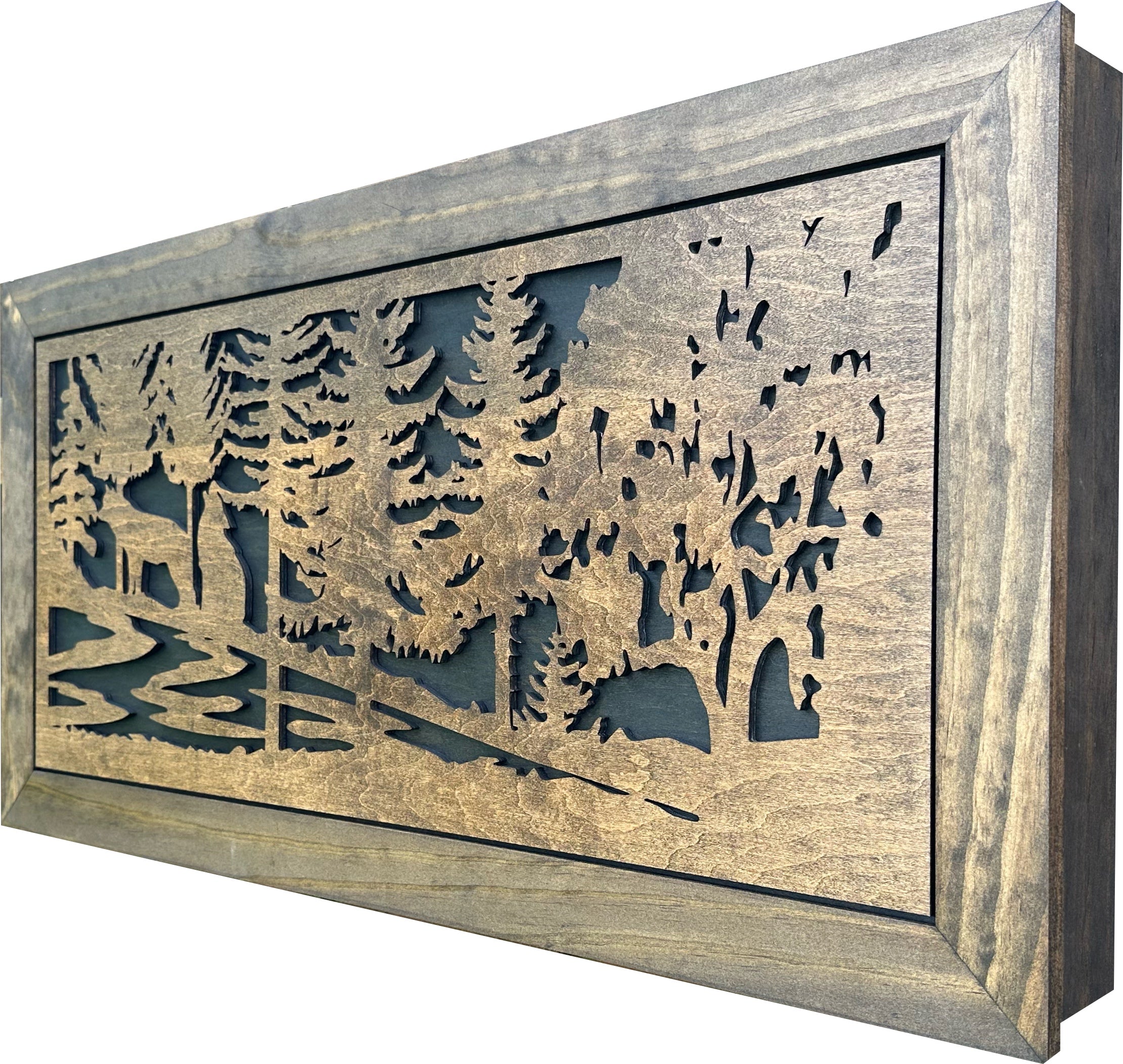 Hunting Wolves Gun Concealment Decor - Handcrafted Wooden Gun Cabinets - Gun Shelf Hidden Storage for Rifles, Shotguns, & Handguns - Quick Access Hidden Wall Safe (Extra Large)