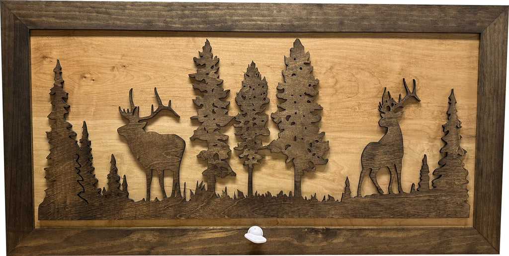 Deer and Elk Gun Concealment Decor - Handcrafted Wooden Gun Cabinets - Gun Shelf Hidden Storage for Rifles, Shotguns, & Handguns - Quick Access Hidden Wall Safe (Extra Large)