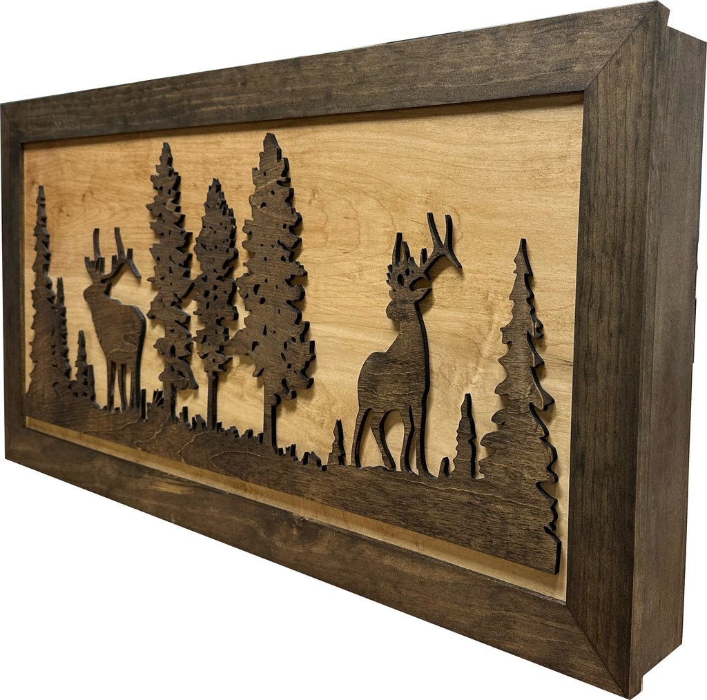 Deer and Elk Gun Concealment Decor - Handcrafted Wooden Gun Cabinets - Gun Shelf Hidden Storage for Rifles, Shotguns, & Handguns - Quick Access Hidden Wall Safe (Extra Large)