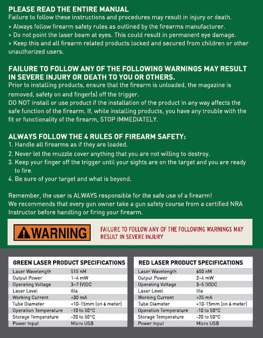 Stinger HL-GL Concealment Laser Sight System: Trigger Guard Protection, Minimalist Carry Holster (Rechargeable GREEN Laser - HDPE Body)
