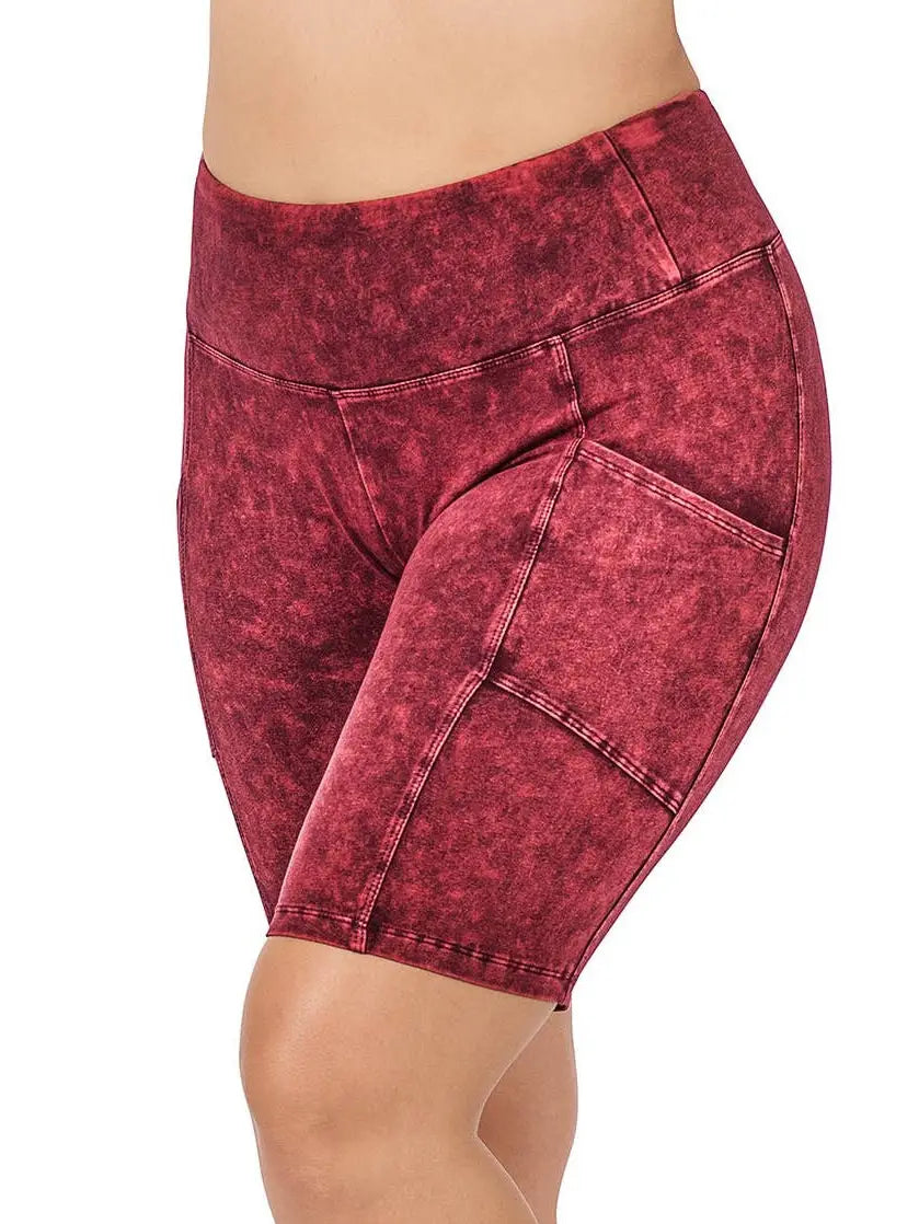 Plus Mineral Wash Wide Waistband Pocket Leggings - CABERNET